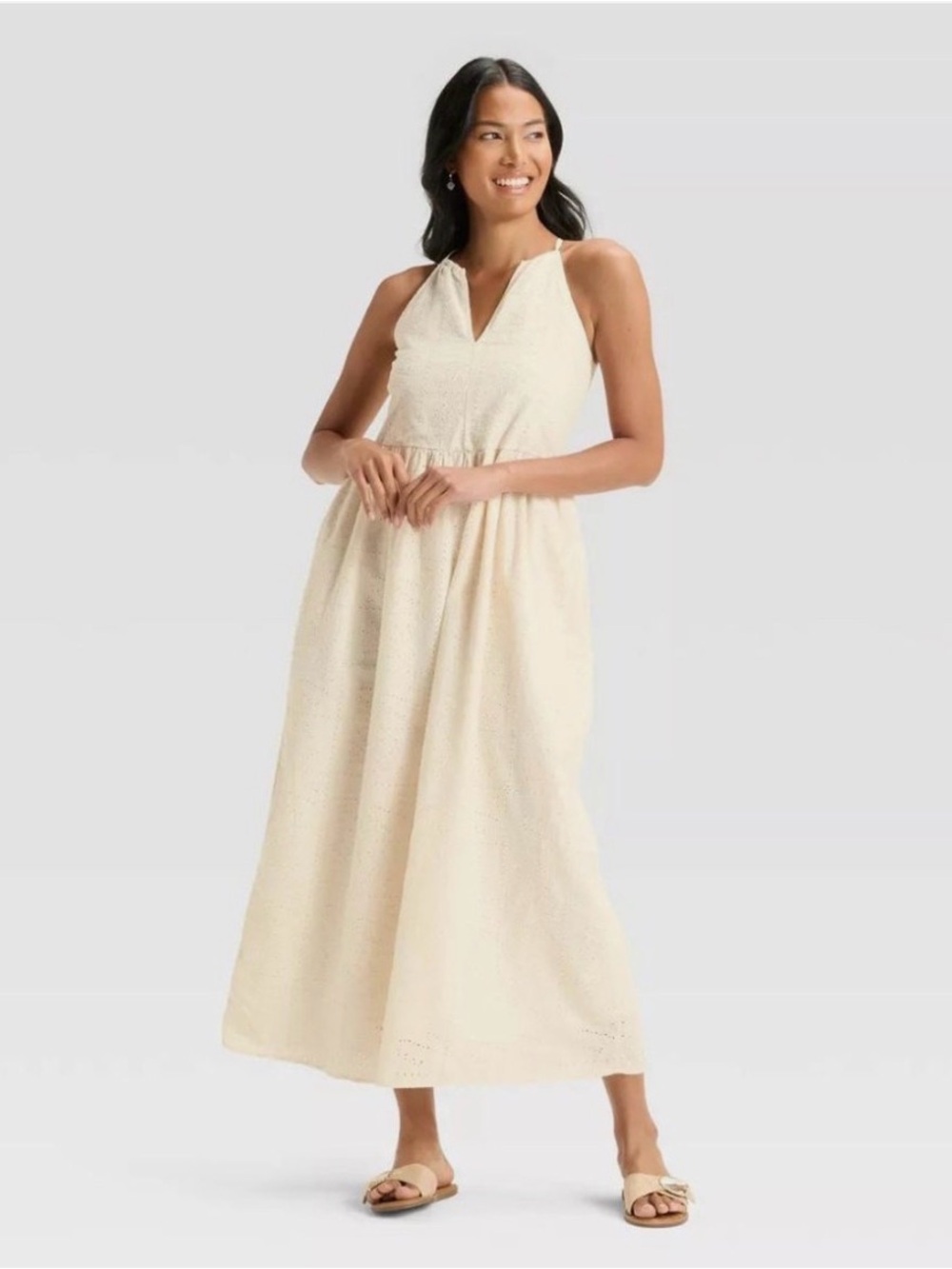 Universal Thread Ivory Halter Eyelet Maxi Dress